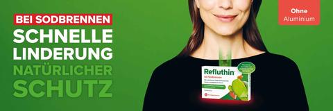 KeyVisual mit Packung und Slogan im Refluthin Markenauftritt