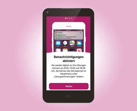 Handy mit der Darstellung der Durchführung durch die Tebonin® Schwindel-App