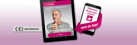 Tablet und Handy die Screens aus der Tebonin Schwindel-App zeigen
